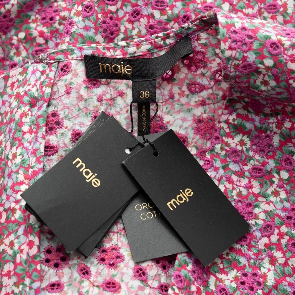 Maje Floral Embroidered Puff Sleeve Dress - Image 8