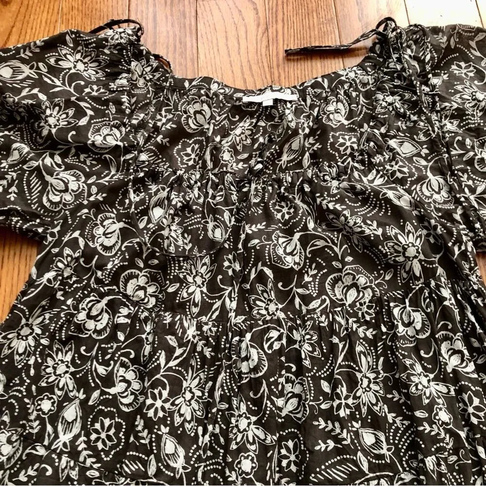 Olivaceous Floral Knee-Length Resort Wear Brown and White Dress Women’s Size M - Image 4