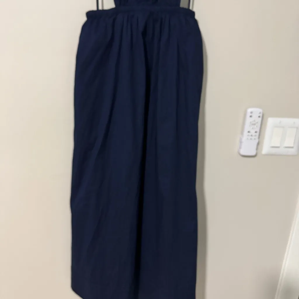 STAUD Vanessa halterneck cotton blend poplin dress pocket tie back midi navy M Blue Size M - Image 8