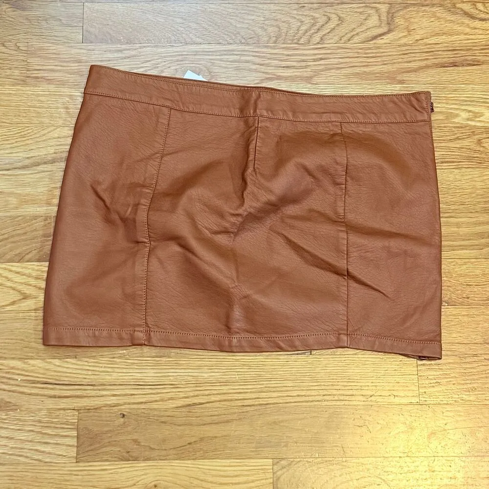 Rue21 Junior 11 12 Pleather Faux Leather Brown Zipper Mini Skirt New Biker Boho - Image 4