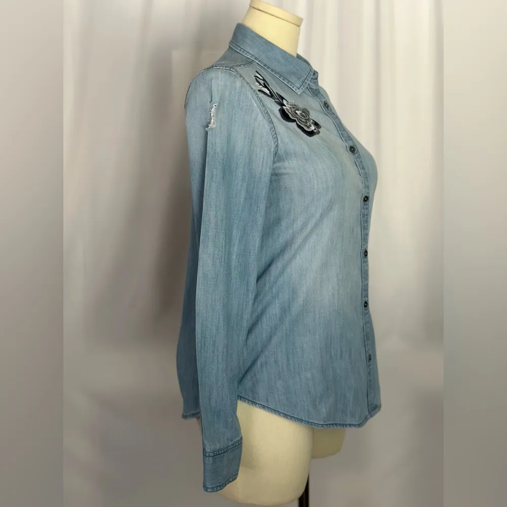 Embroidered Denim Button-Up Shirt - Image 3