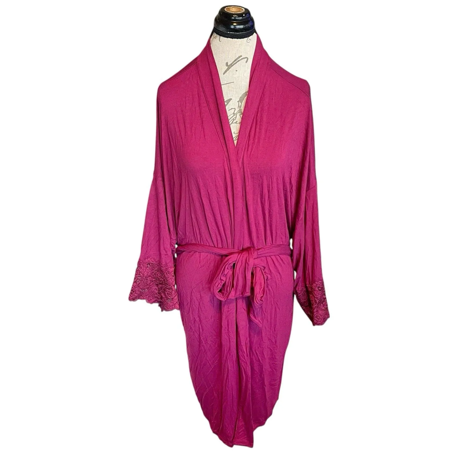 Adore Womens Sz XL Dressing Gown Bath Robe Lace Sleepwear Lounge Wrap Kimono - Image 2