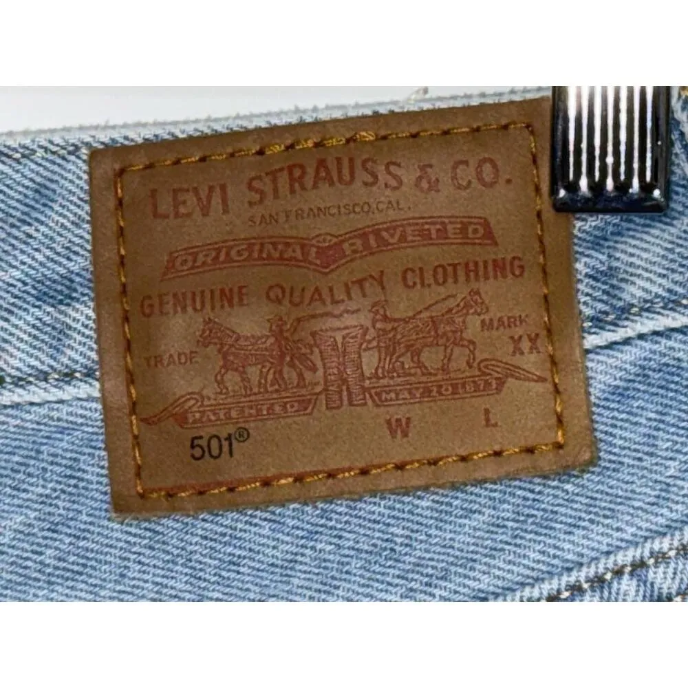 NEW Levis 501 Blue Denim Distressed High Rise Cut Off Jean Shorts Womens Size 26 - Image 3