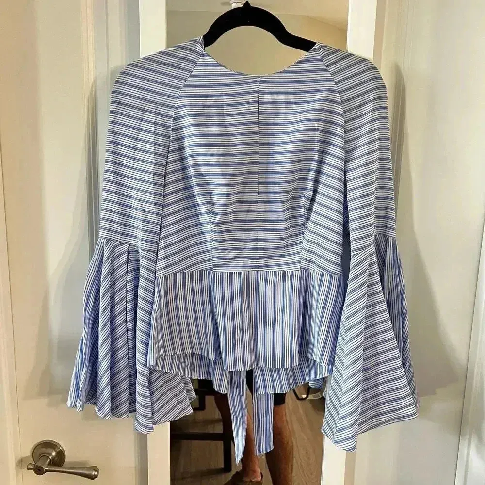 330 Milly Striped Long Sleeve Open Back Blouse Size 4 - Image 2