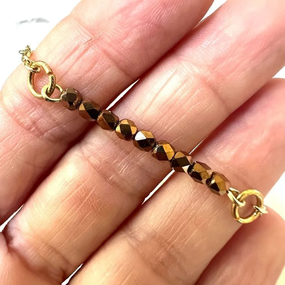 Gold tone copper bead bar necklace - Image 4