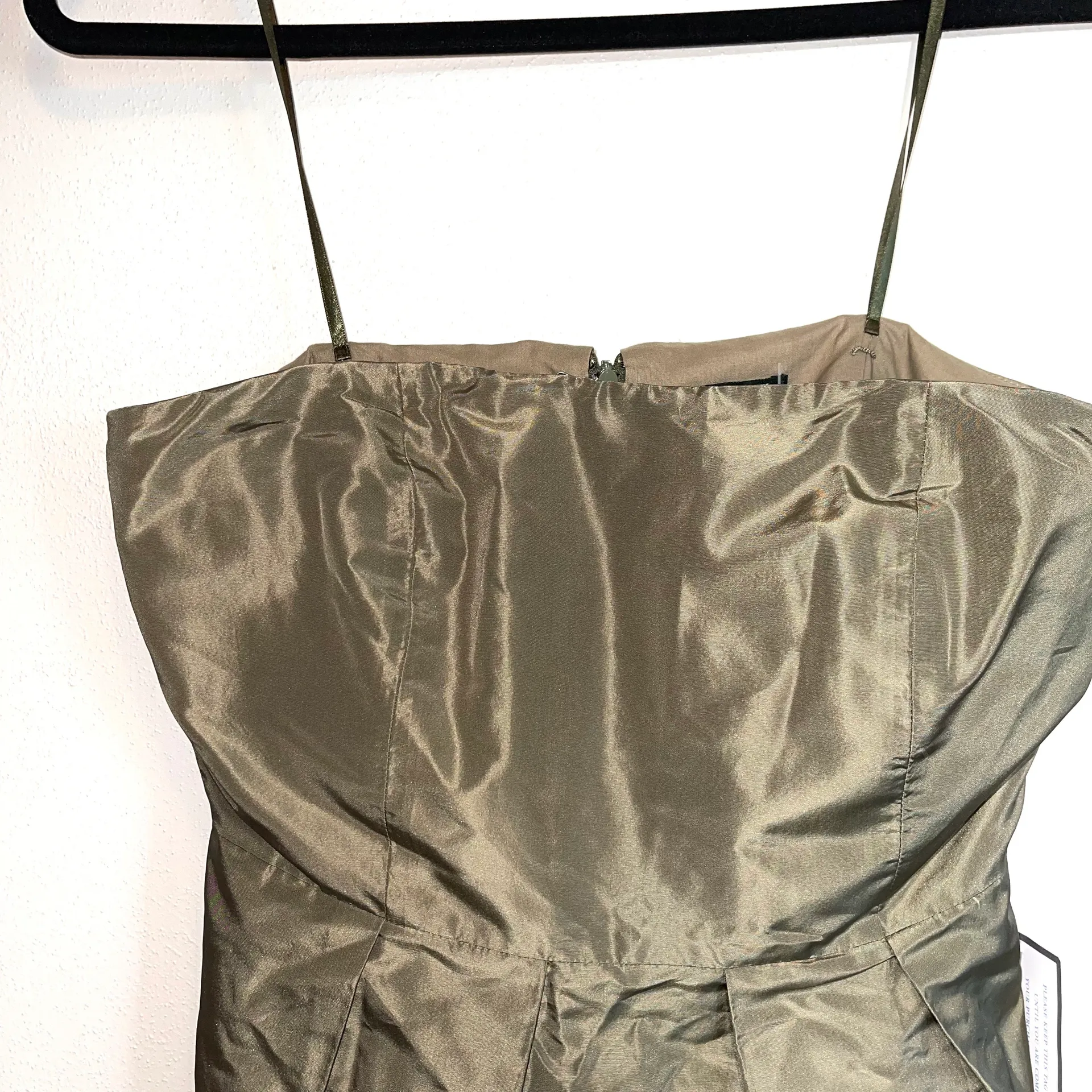 J. Crew NWT Army Green 100% Silk Strapless Mini Dress - Image 2
