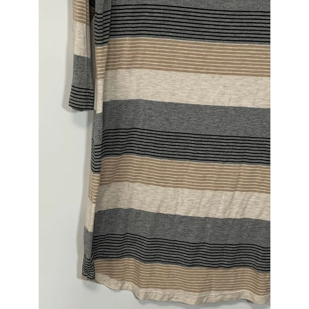 Soma Women’s Live Lounge Wear Luxuriously Soft Striped Tunic Gray Tan Medium - Image 3