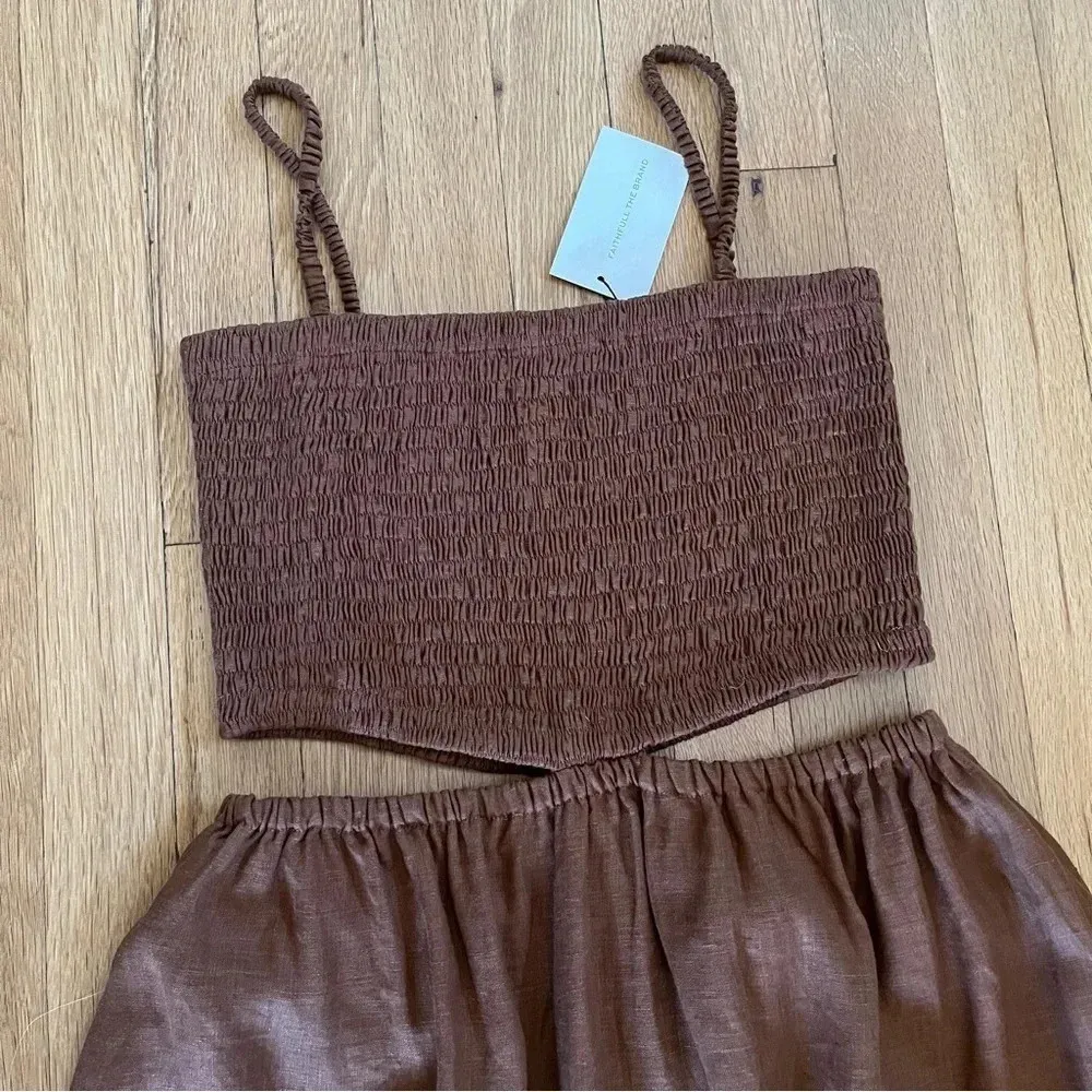 Faithfull The Brand Tayari Linen Maxi Dress 12 Cinnamon Cutout Smock Sundress - Image 5