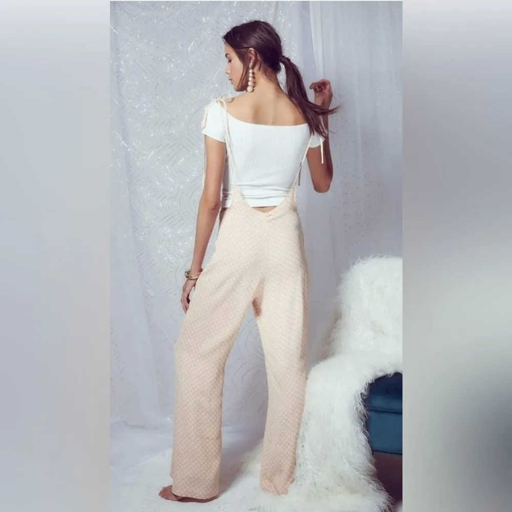 Sage The Label Diamonds & Pearls Overall Jumpsuit Blush Pink Polka Dot Wide Leg - Image 2