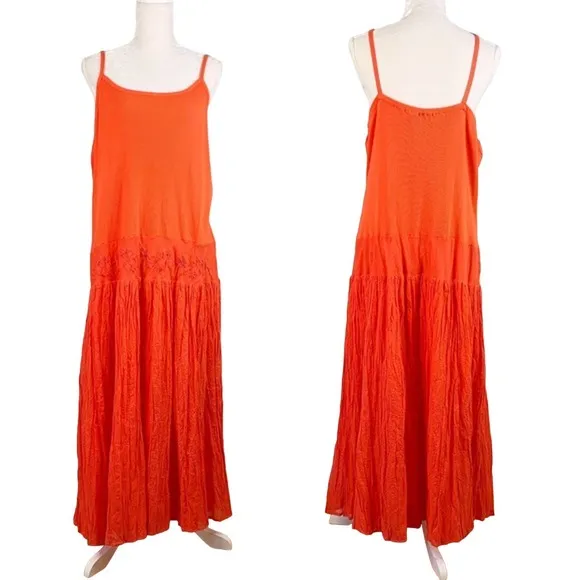 Mlle Gabrielle Dress Orange Maxi 20W Stretch Top Crinkle Finish Beaded New - Image 7