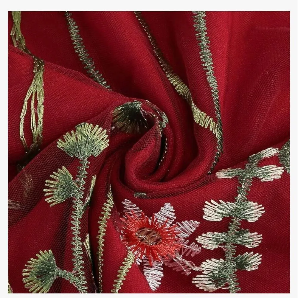 NEW Red Floral Embroidery Sheer Illusion Vintage Cocktail Swing Dress XL Red - Image 7