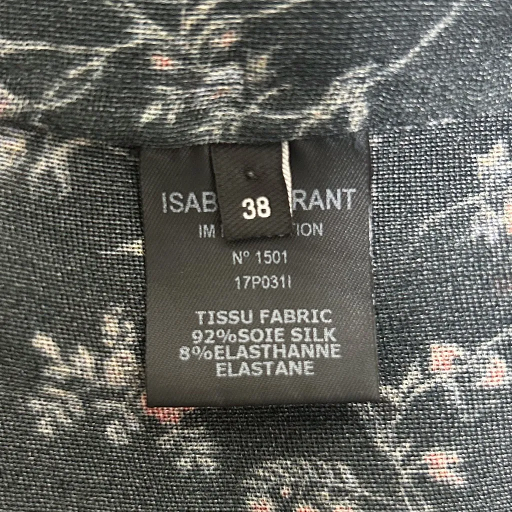 Isabel Marant Black Floral Sheer Silk Blend V Neck Sleeveless Ruched Top 38 - Image 9