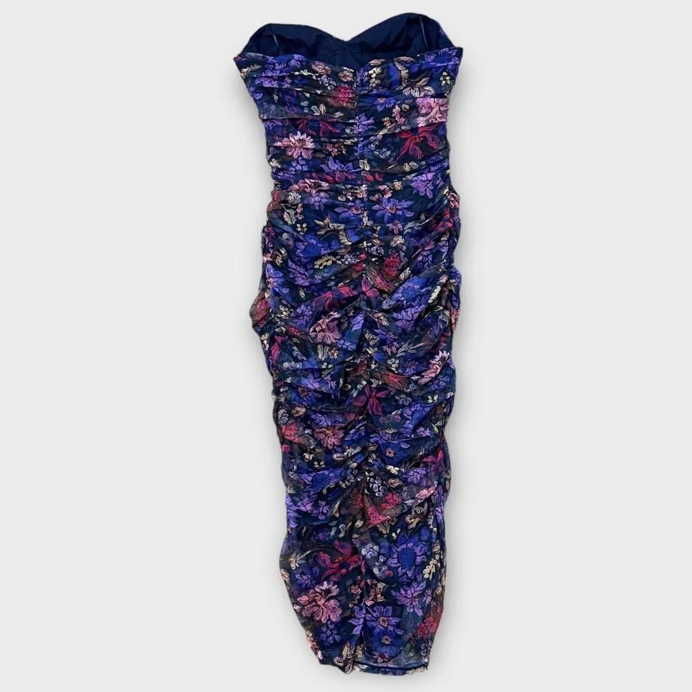 Amanda Uprichard Floral Strapless Mesh Body-Con Cocktail Dress Size Medium - Image 6