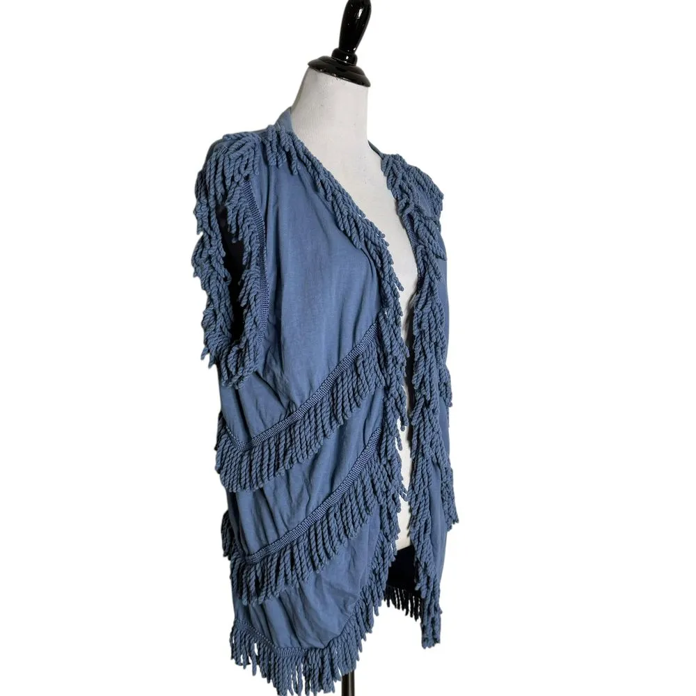 Cache  Blue Sleeveless Shaggy Fringe‎ Vest Open Front Layering Top Statement OS - Image 5