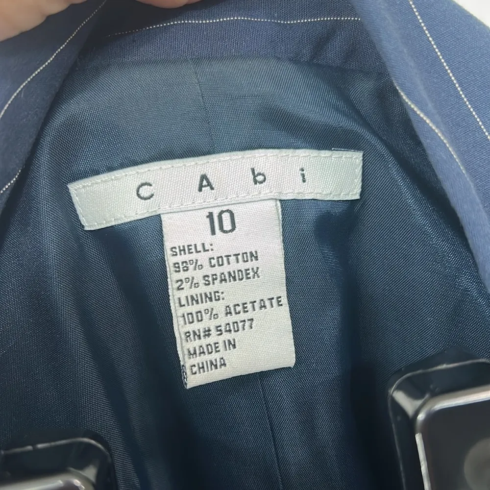 Cabi Navy Blue Pinstriped Cotton Blend Blazer Button Snap Buttons Sz 10 - Image 10
