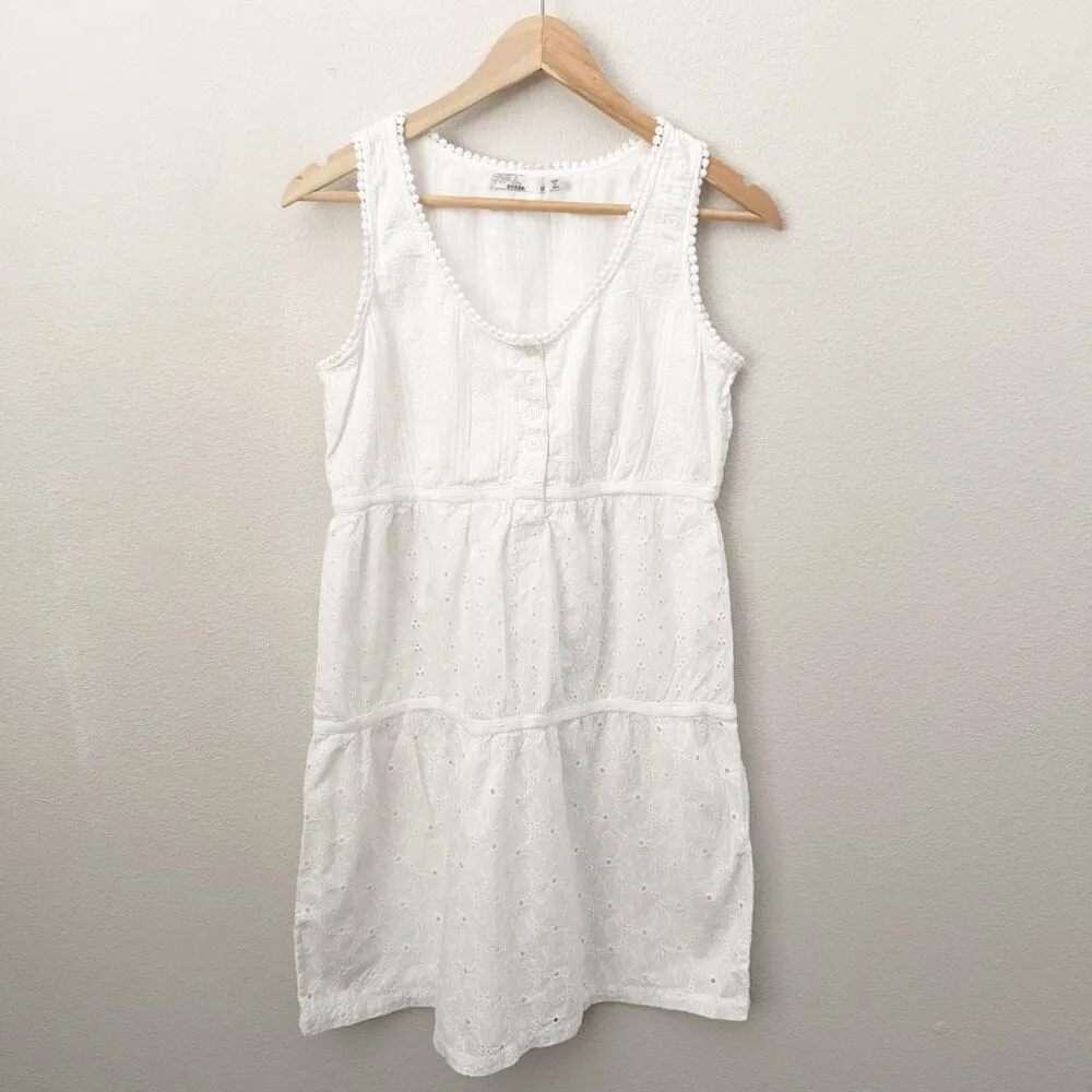 PRANA | Kendall Sleeveless Eyelet Mini Dress White Dot Trim | Size Medium - Image 2