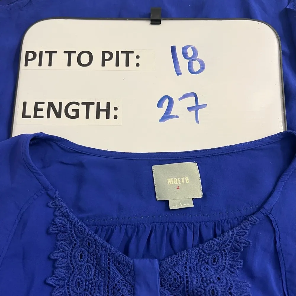 Maeve Anthropologie Royal Blue Lace Flowy Long Sleeve Blouse Women's Size 2 - Image 3