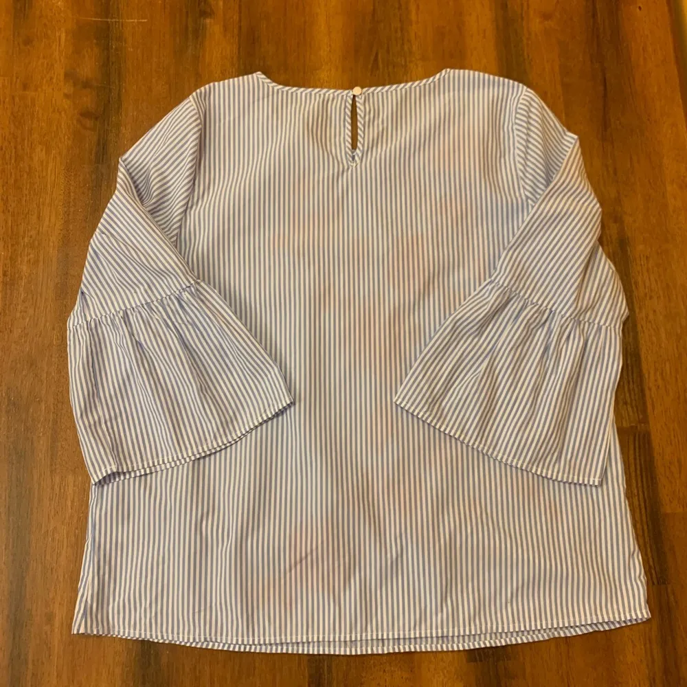 Crown & Ivy top Large Blue White Red Pullover Stripes Embroidered Bell Sleeves - Image 7