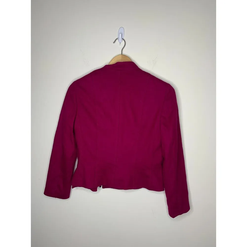 WORTH Size 0 Wool Jacket Dark Pink Zip Up Exposed Zip Blazer Long Sleeve Lined - Image 3