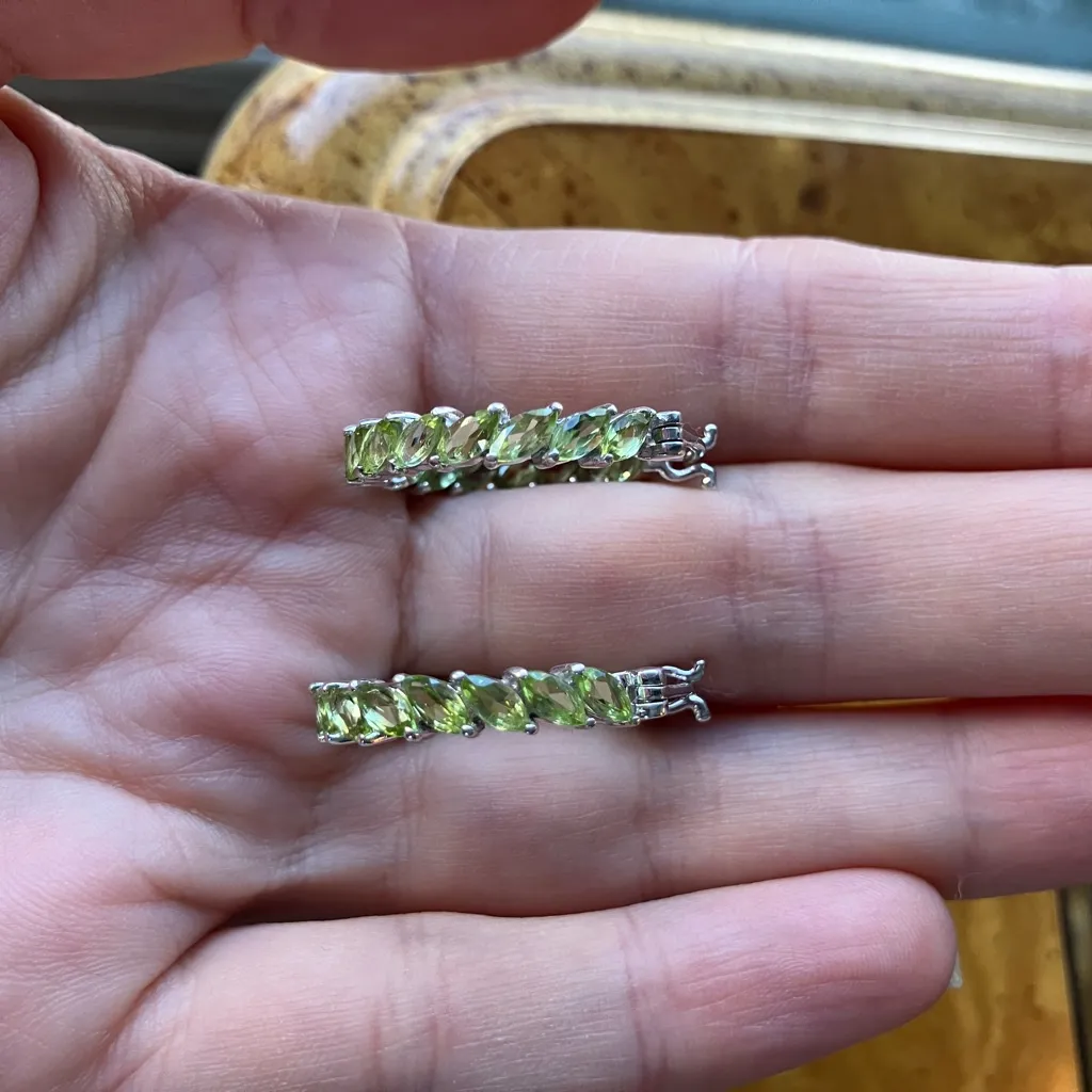 Natural Peridot Sterling Silver Hoop Earrings - Image 7