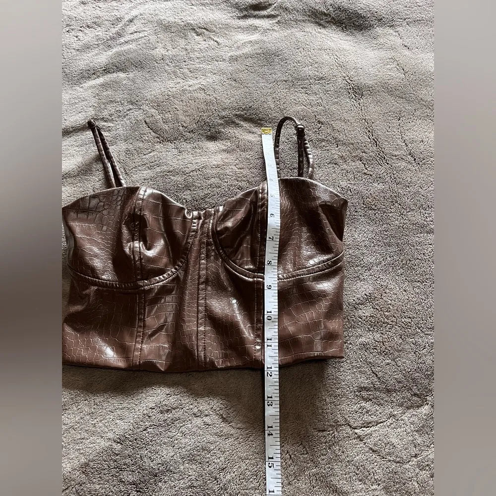 EXPRESS Brown Leather Corset Crop Tank Top Vintage Biker Women’s Sz XS EUC - Image 6