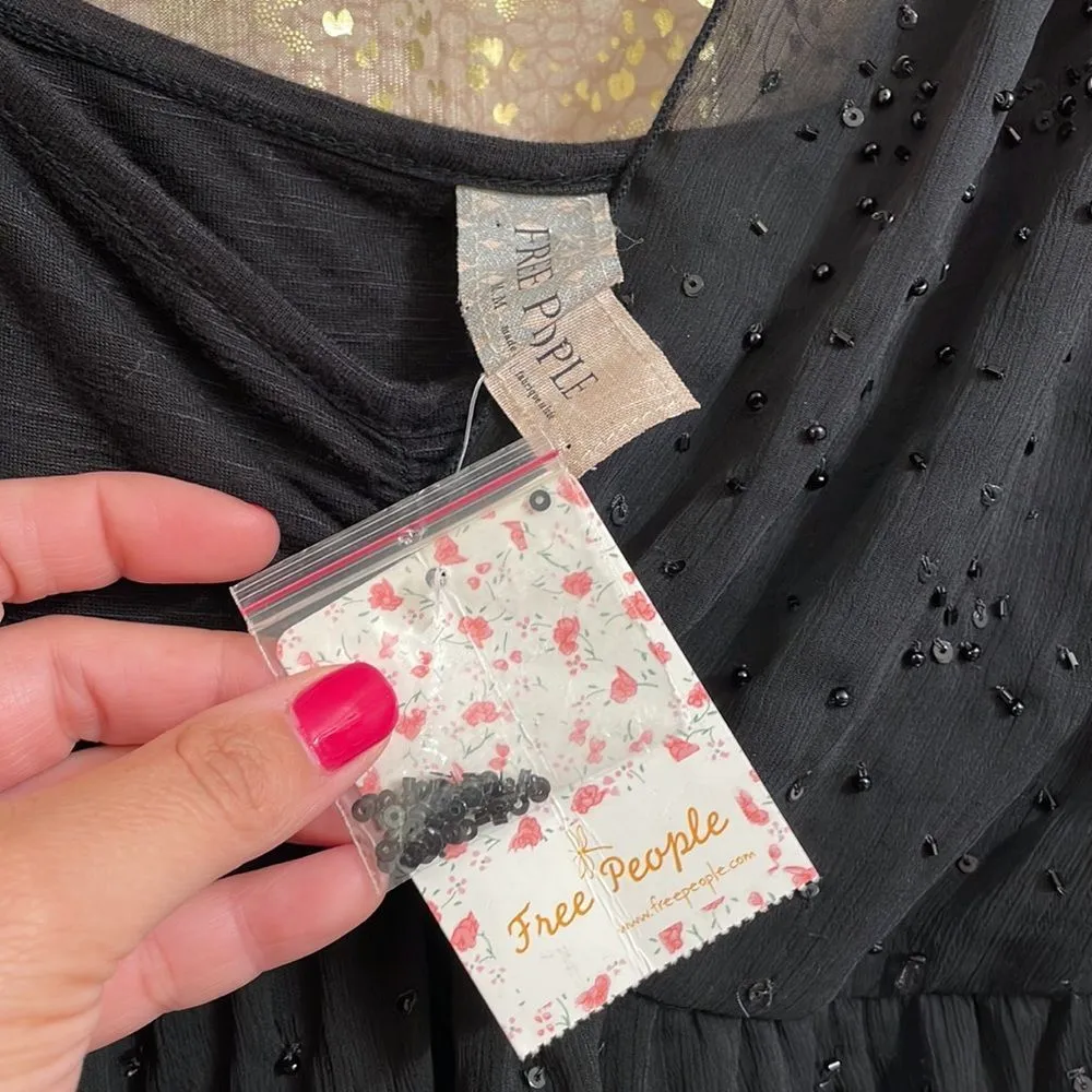 Free People Fairuza black beaded one shoulder chiffon tanktop, size M, NWT - Image 2