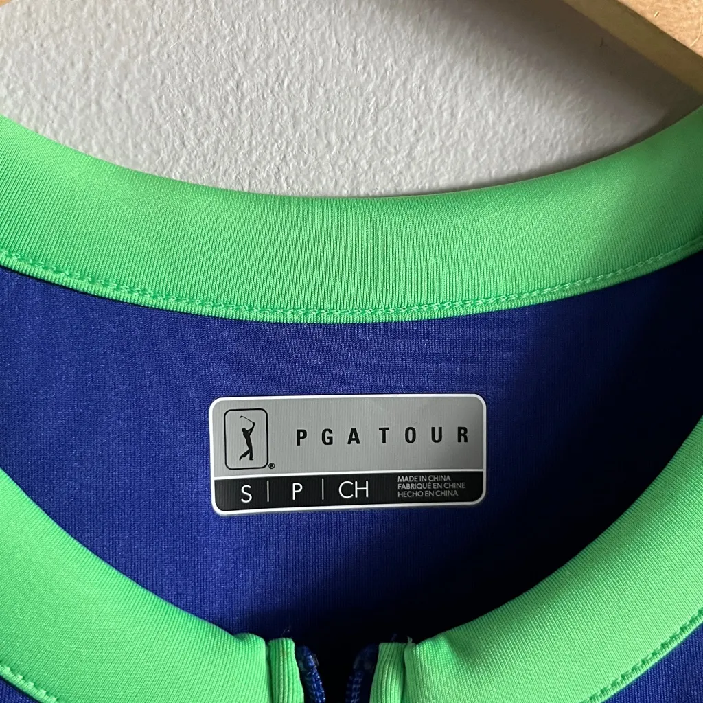 PGA TOUR Sleeveless Zip Front Golf Tennis Dress Blue Green Colorblock S - Image 2