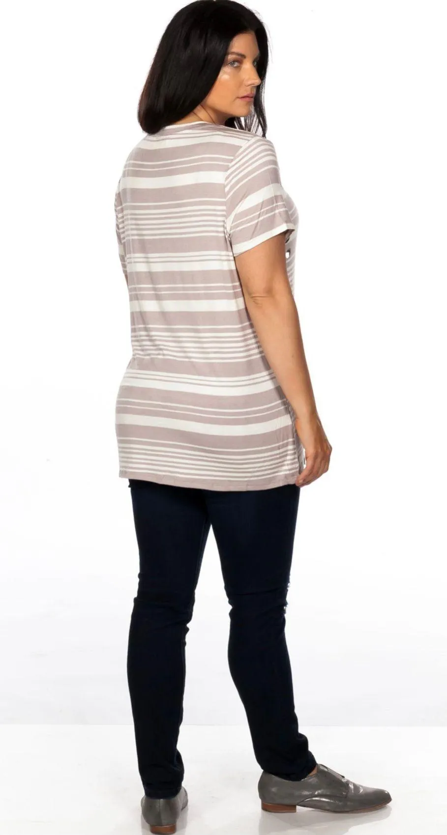 Khaki Striped Distressed Cut Out Tee Plus Size 3X - Image 4