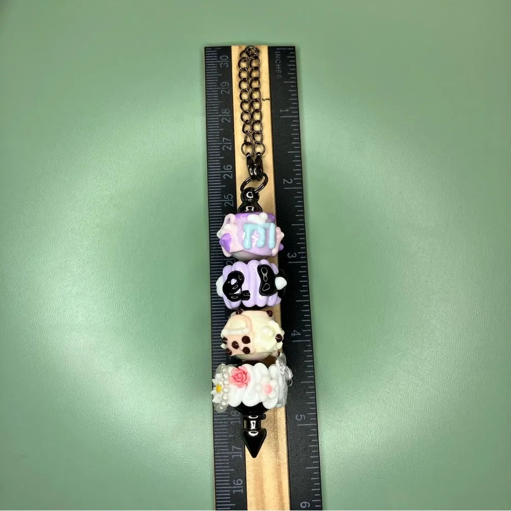 Beaded Hand Painted Keychain Cup Charm Colorful Kawaii Style - Image 4