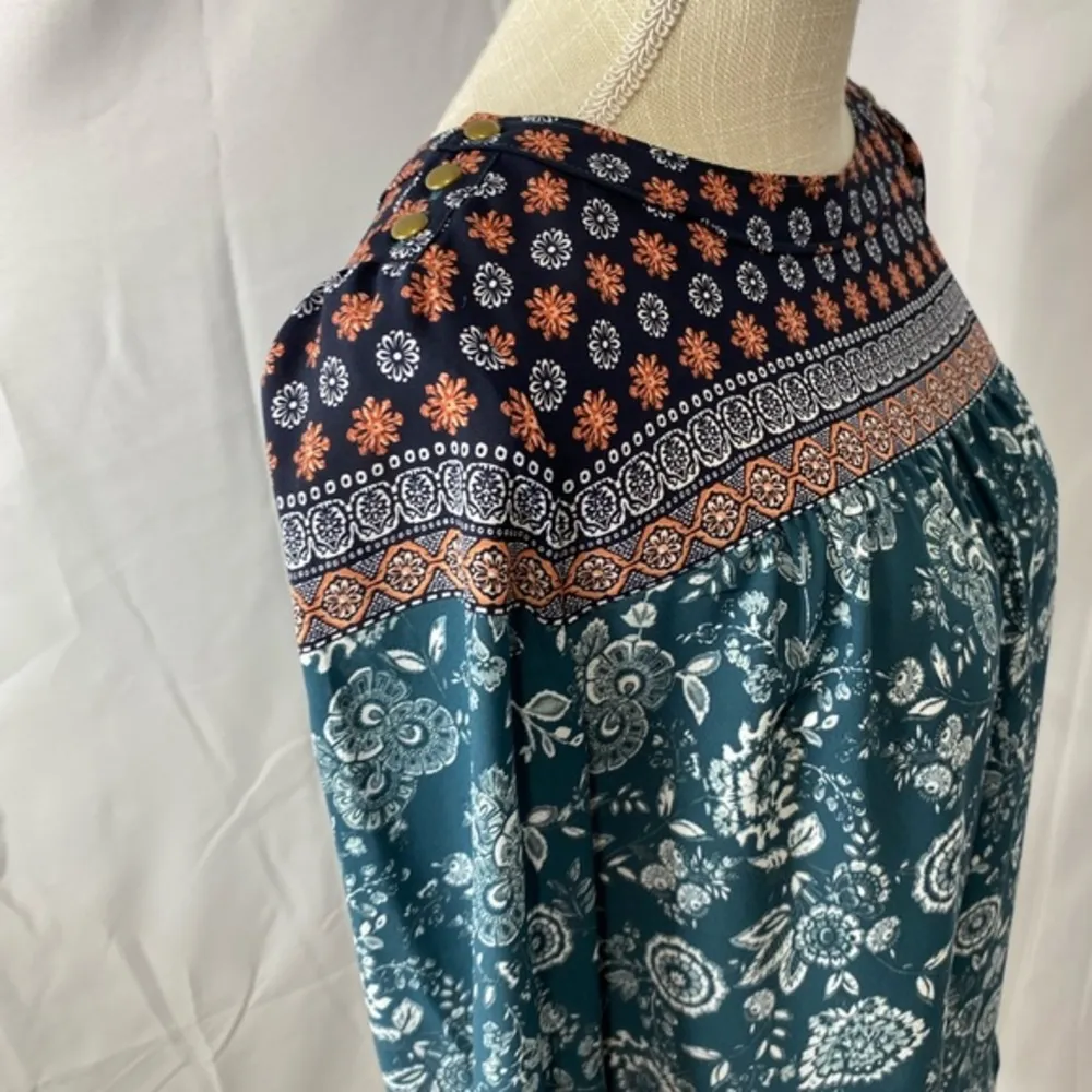 Loft semi-sheer Flowy top. Floral/ paisley print puff sleeves size xs - Image 4