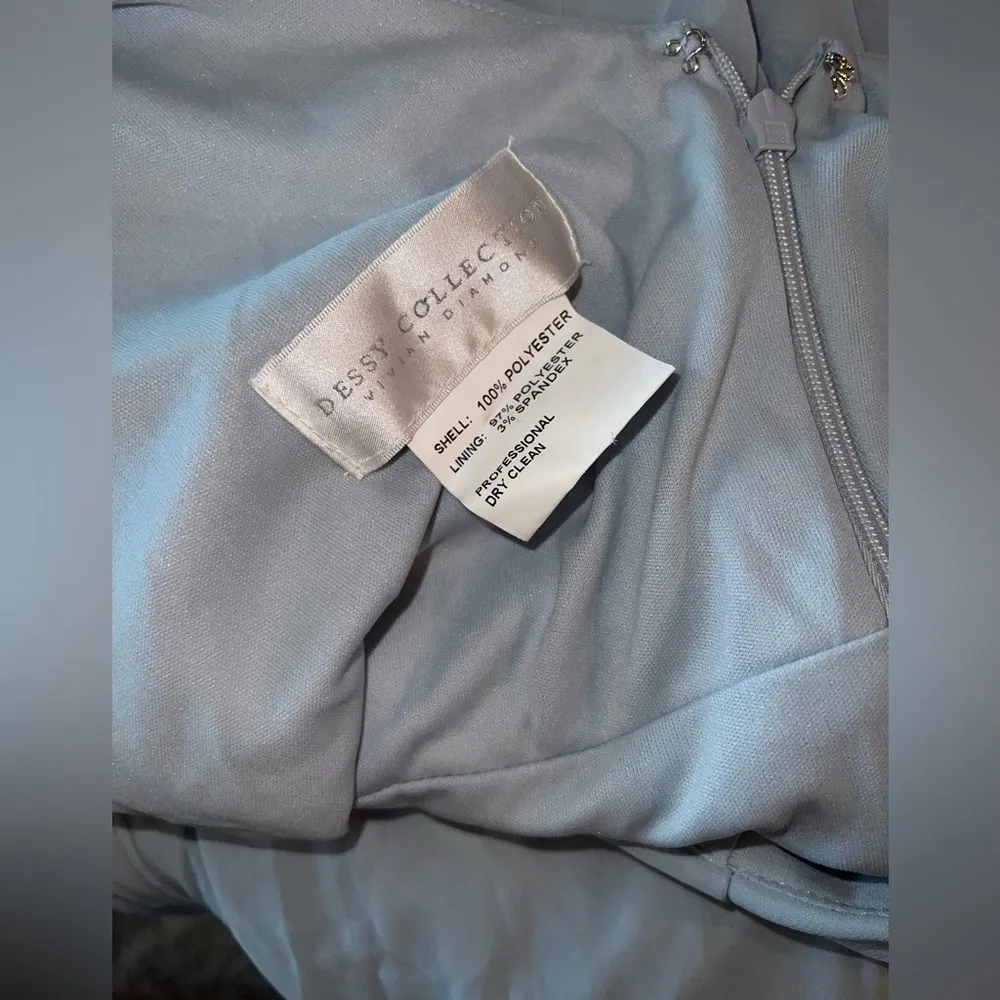 Pretty New Dessy Collection Vivian Diamond Chiffon Drape Gown! Blue Size 12 - Image 5