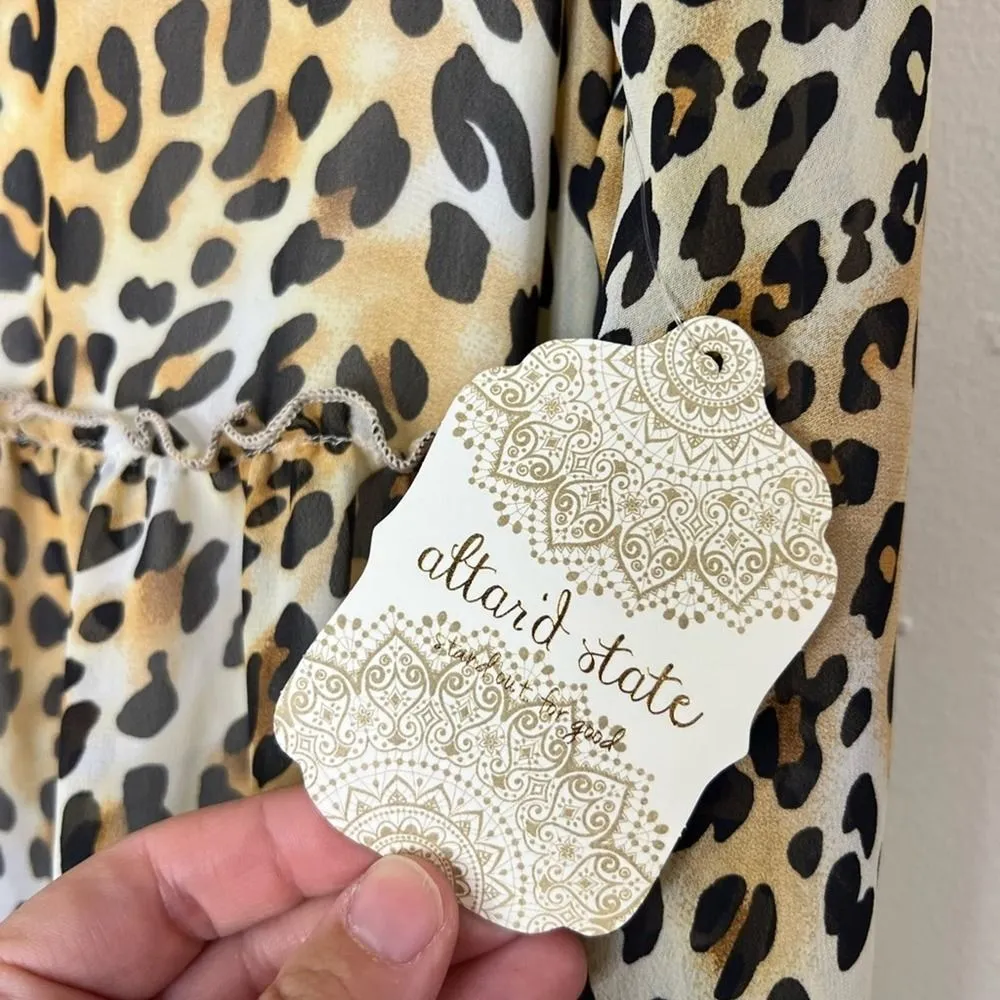 NWT Altar'd State Leopard Print Long Sleeve Flowy Tiered Mini Dress Size S - Image 8