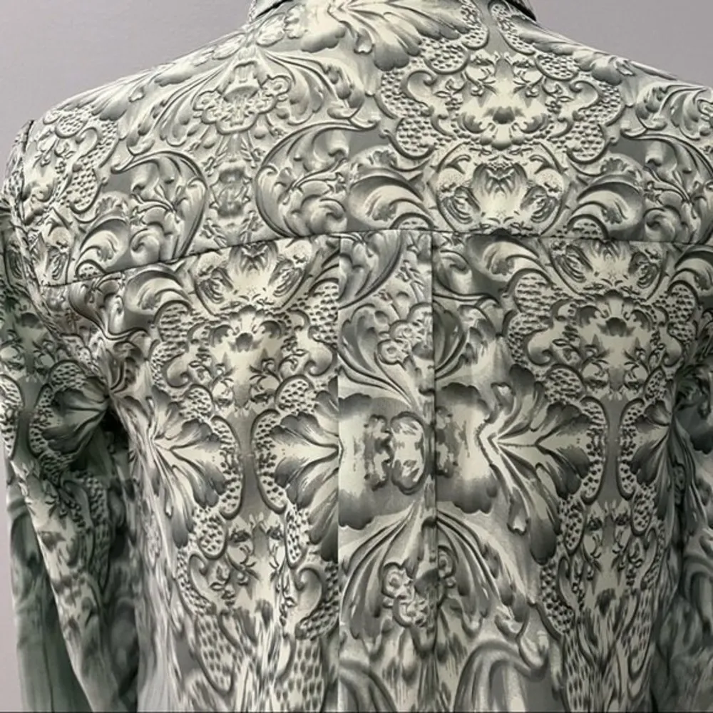 Silence + Noise  Sage Green Print Button Down Long Sleeve Blouse - Image 6