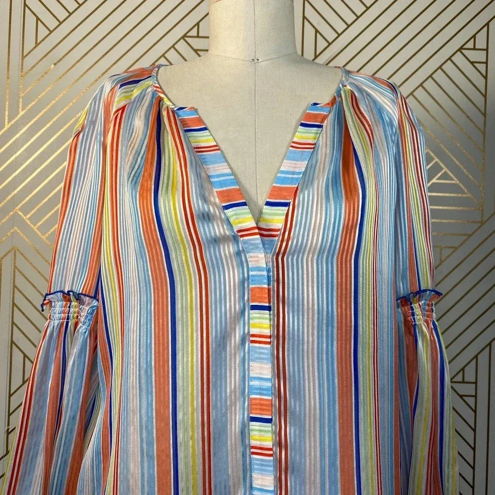 Tanya Taylor‎ Illa Silk Blouse Summer Stripe Print - Image 3