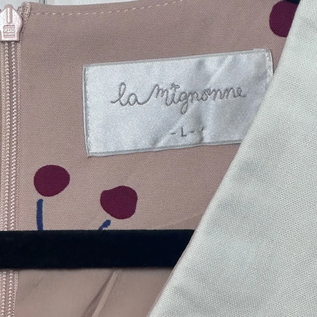 La Mignonne Cherry Dress Pin Up‎ Back Zip Lined 50's Pleated Knee Length Dress Size L - Image 3