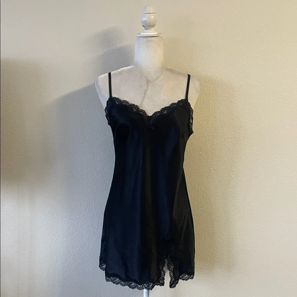 Victoria's Secret Tease Satin Lace Trim Mini Slip Gown S *Black* Vintage - Image 2