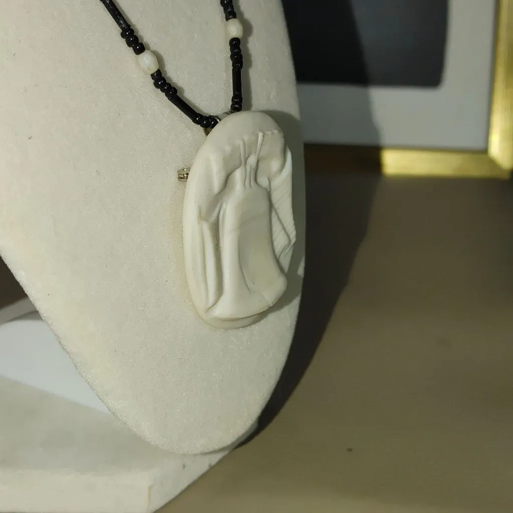 Brooch Pendant Liberty Bell Ceramic Porcelain Penny Sanford 353 Glass Necklace Black Size 18 - Image 14