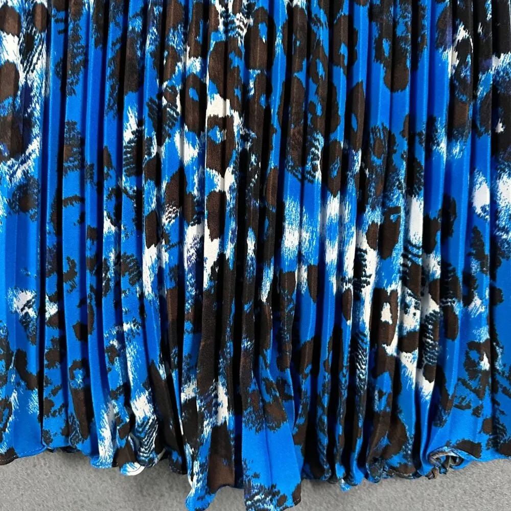 Ann Taylor Womens 10 Blue Multi Modern Swing Animal Print Pleated Skirt Side Zip - Image 4