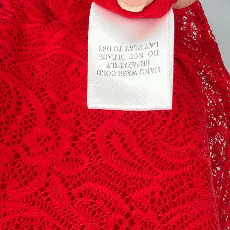 Slinky Y2K Lace Baqbydoll Midi Dress Sz L Red Valentines Romantic Cocktail - Image 10