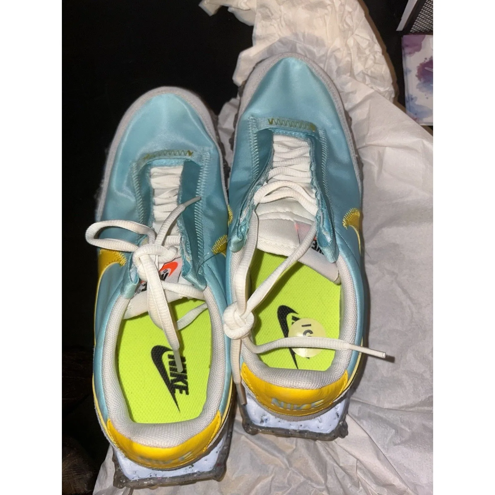 Nike Waffle Racer Crater Bleached Aqua' NEW Size  9 US CT1983-400  Blue Yellow - Image 7