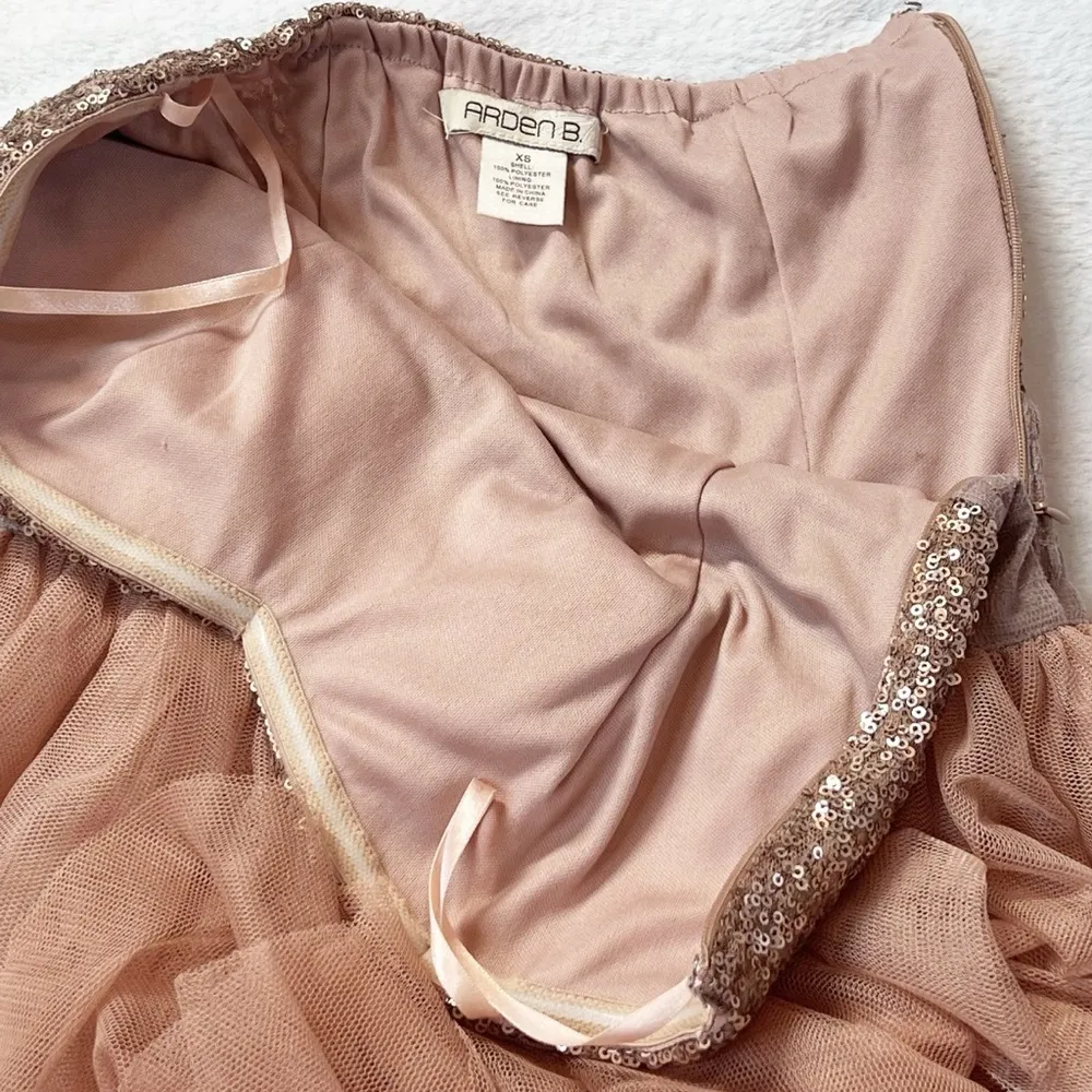 Arden B Sweetheart Sleeveless Mini Dress Gold Tulle Sequins Glam Extra Small - Image 7