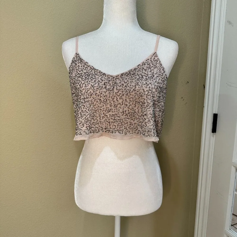 FOREVER 21 Blush Pink Sequin Crop Top Tank Top - size XS - Image 2