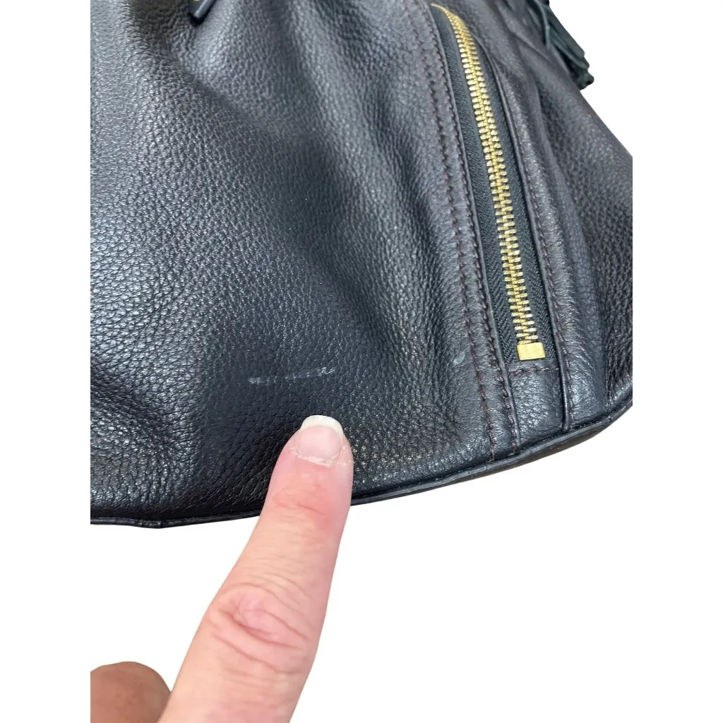 Cole Haan womans Black Pebbled Leather Tote hobo tassled Bag sz L SKU 9728 - Image 16