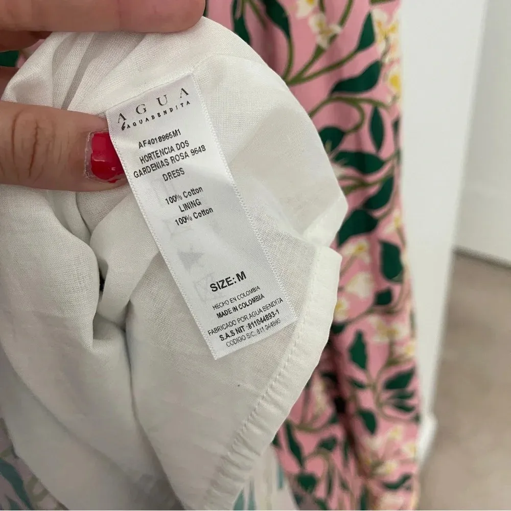 AGUA BY AGUA BENDITA Pink Hortencia Dos Gardenias Rosa Midi Dress Sleeveless Size M - Image 9