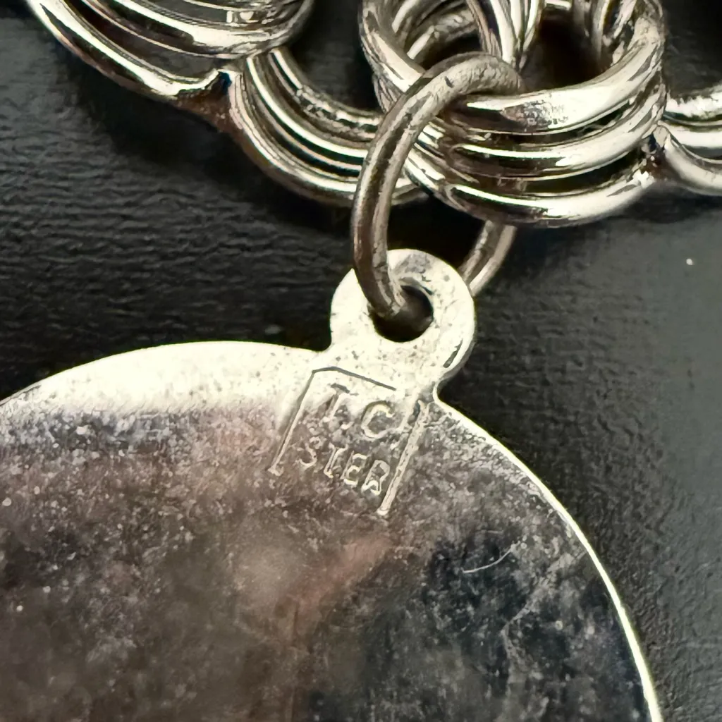 Vintage Sterling Silver Girl Baby Boots Pink Stone Double Curb Link Bracelet 16g - Image 14