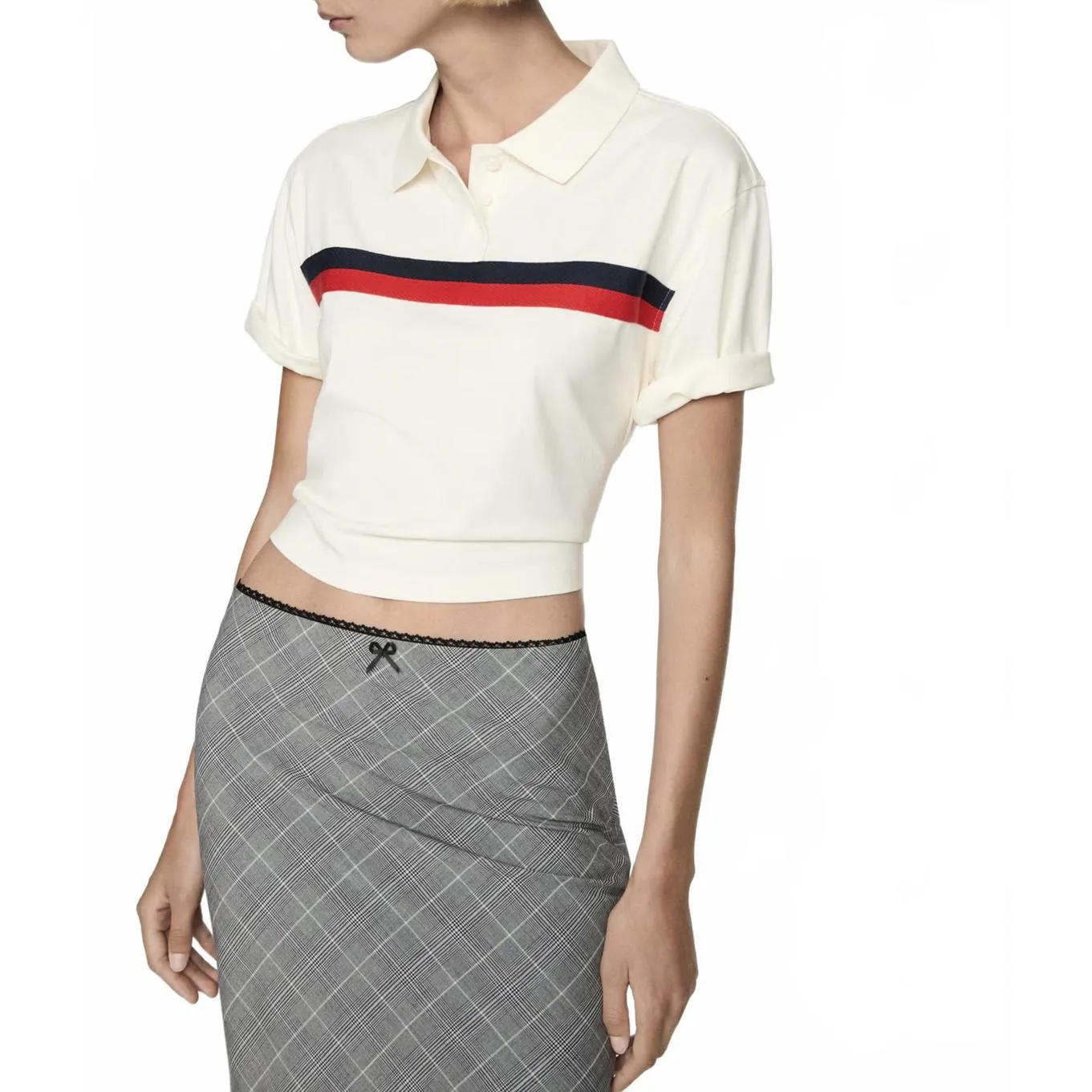 Mango Check Skirt with Decorative Bow Grey NWT Size 2/XS - Image 8