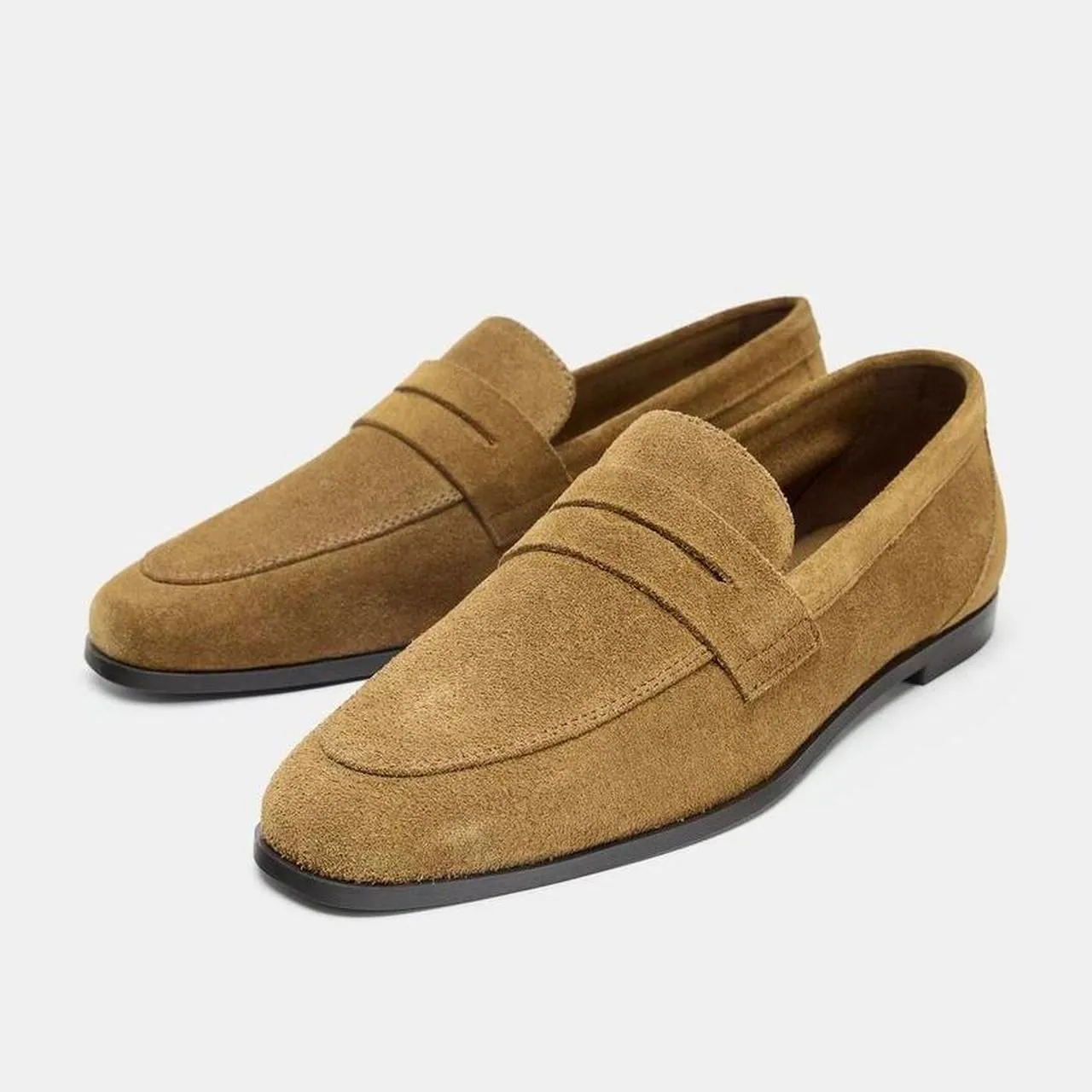 NWT Zara Tan Brown Genuine Suede SPLIT LEATHER LOAFERS US 6 Preppy Old Money - Image 2