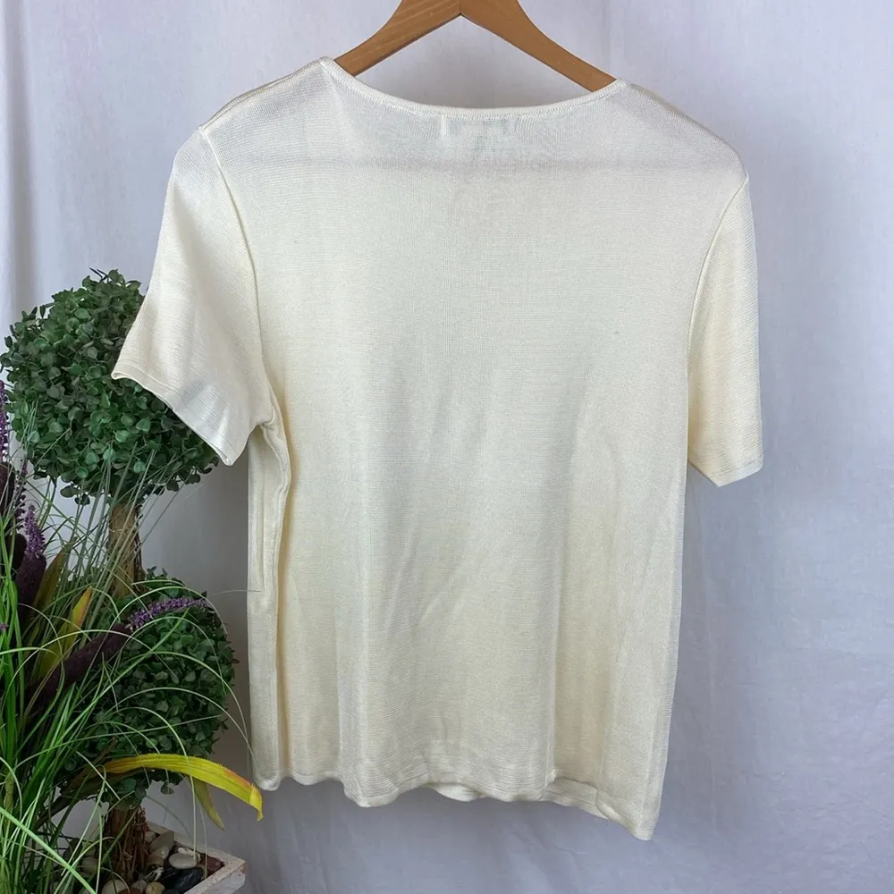 Austin Reed Ivory Cream Short Sleeve Woven Knit Tee T Shirt Top L Size L - Image 2