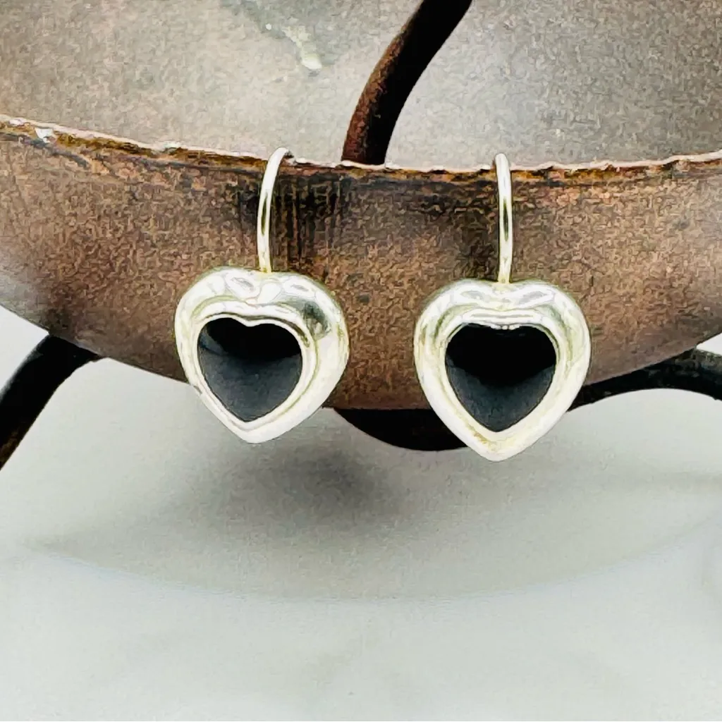 Silver Tone Black Heart Drop Earrings | Artisan Onyx Look |Minimal Jewelry - Image 5