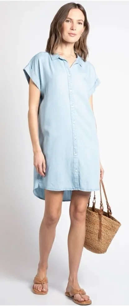 Thread and Supply Crescent Dress light wash Floret Print denim M Blue Size M - Image 1